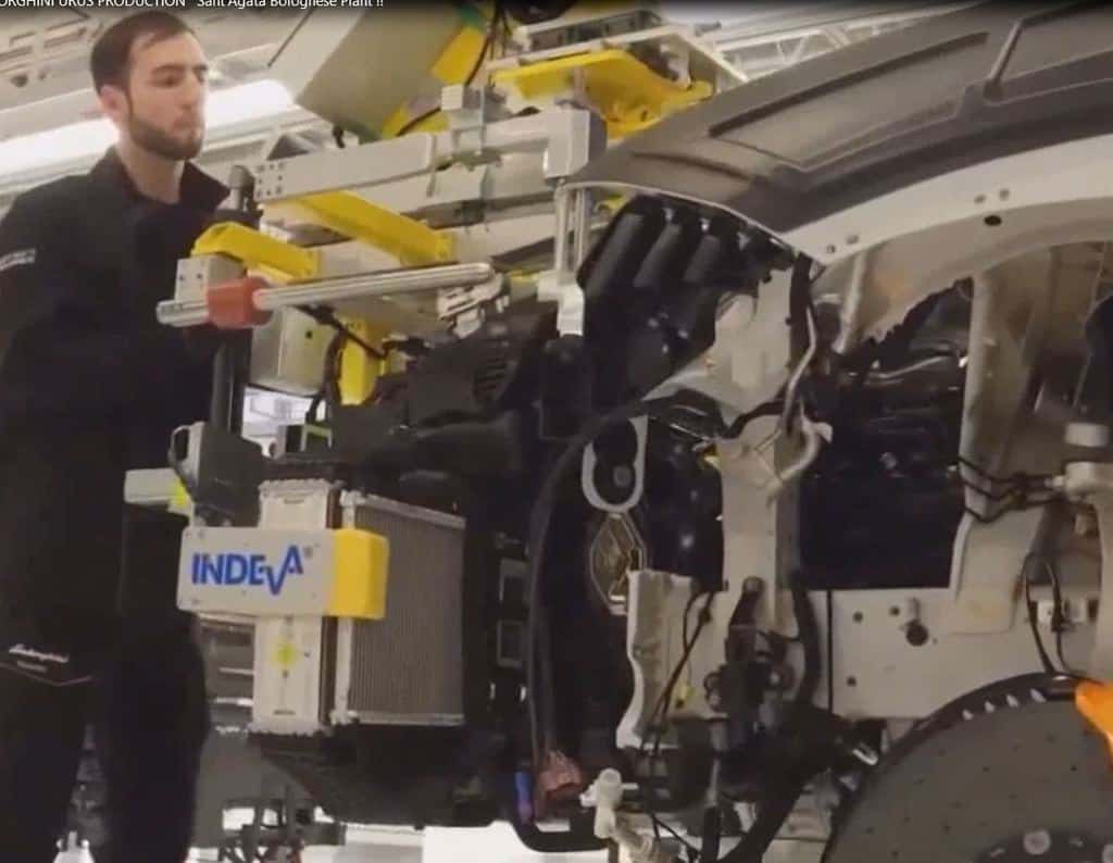 INDEVA anipulator with custom gripper for handling the froont part of th URUS LAmborghini in the production line