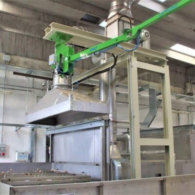 An INDEVA manipulator makes lthe use of a latex sprayer easy and effortless